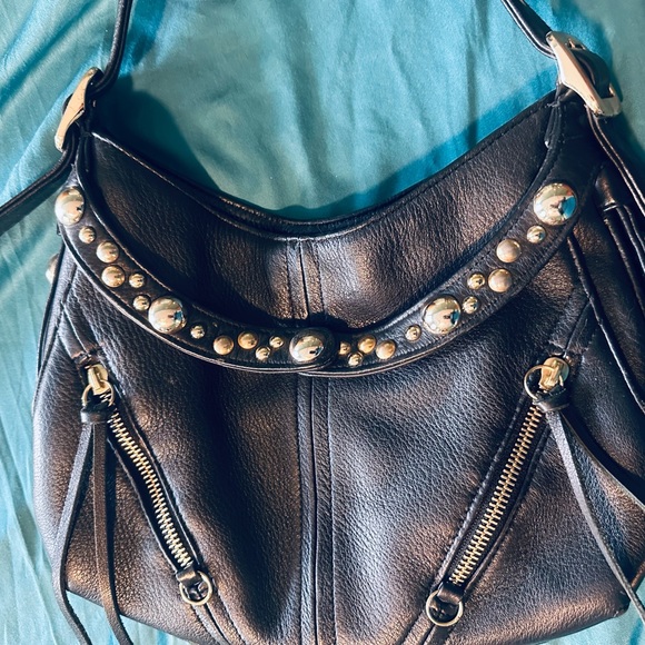 Botkier TRIGGER Black Studded Leather Hobo mini Shoulder Bag - Picture 2 of 6